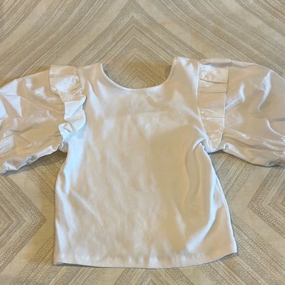Zara Girls White Ruffle Sleeve Top - Size 8